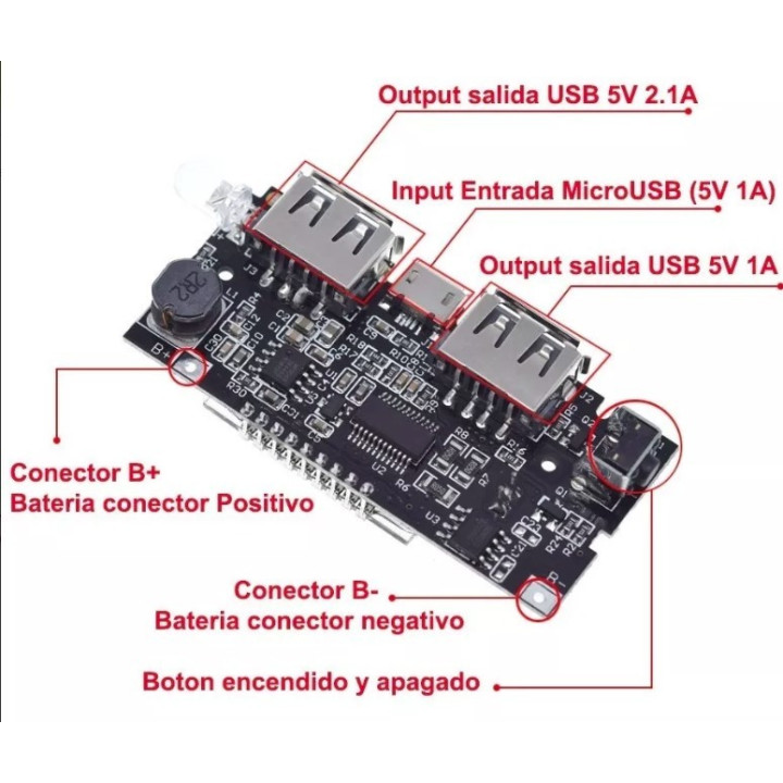 Modulo de Carga USB para Baterias 18650 con Pantalla BMS