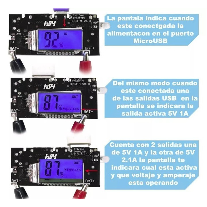 Modulo de Carga USB para Baterias 18650 con Pantalla BMS