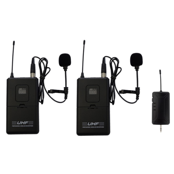 Microfonos Inalambricos M-202 UHF con 1 Receptor 3.5mm y 2 Transmisores