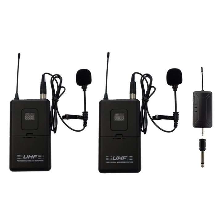 Microfonos Inalambricos M-202 UHF con 1 Receptor 3.5mm y 2 Transmisores