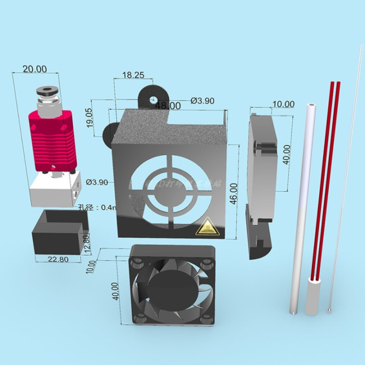 Extrusor con carcasa y ventiladora impresora 3D