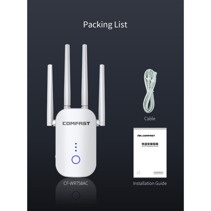 Amplificador y repetidor wifi dualband Comfast 2.4 / 5.8GHZ 1200mbps CF-WR758AC