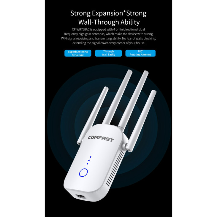 Amplificador y repetidor wifi dualband Comfast 2.4 / 5.8GHZ 1200mbps CF-WR758AC