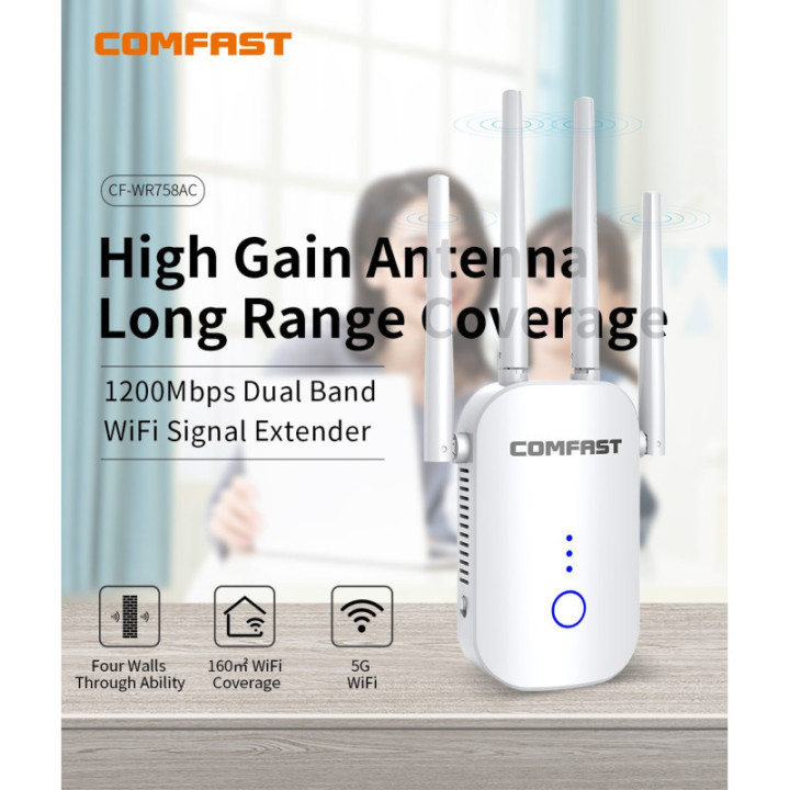 Amplificador y repetidor wifi dualband Comfast 2.4 / 5.8GHZ 1200mbps CF-WR758AC