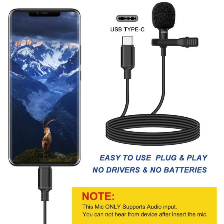 Mini Micrófono Lavalier para Celular Tipo USB-C