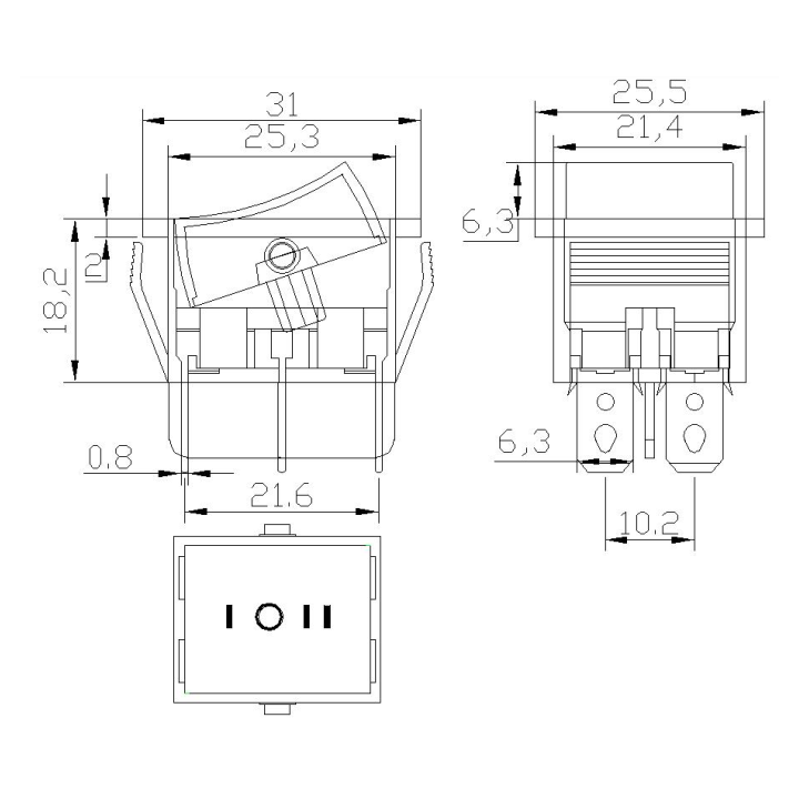 Interruptor KCD4 On/Off 250VAC 16A