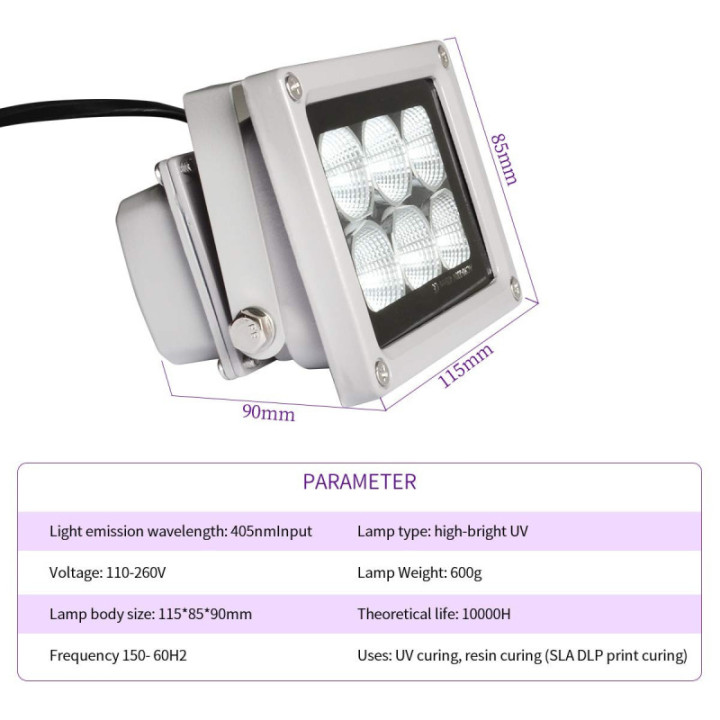 Lampara de Curado Fotosensible LED UV para Impresiones 3D 60W 405NM