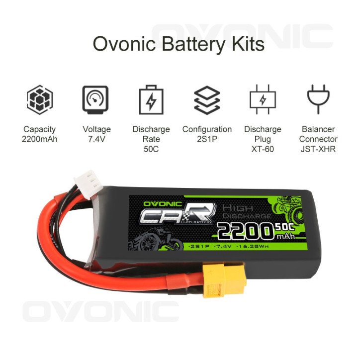 Batería tipo LiPo 7.4V 2200mAh 50C 2S OVONIC