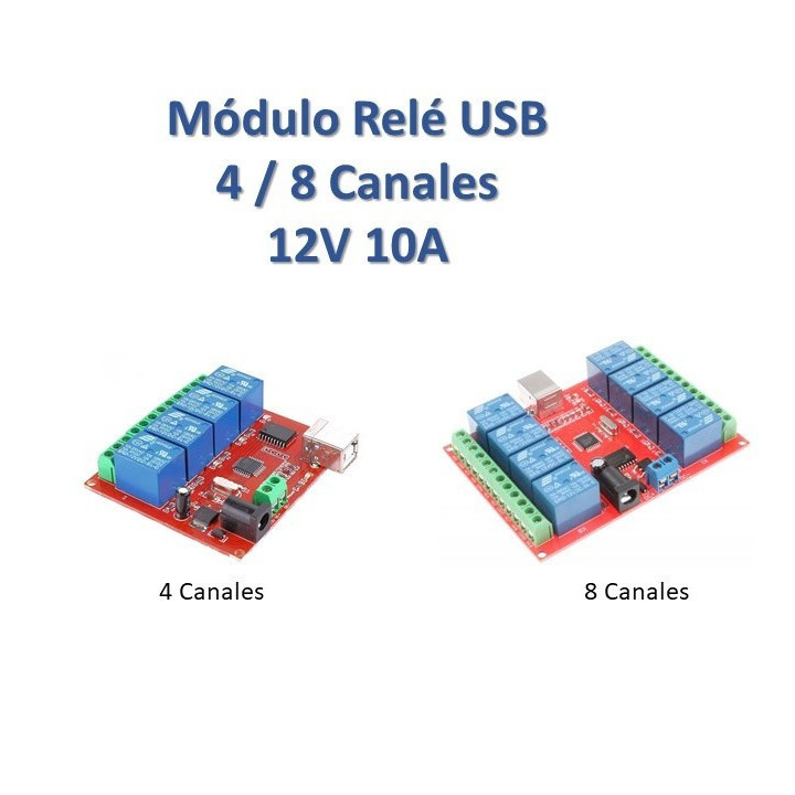 Modulo Rele USB 12V 10A 4 - 8 Canales