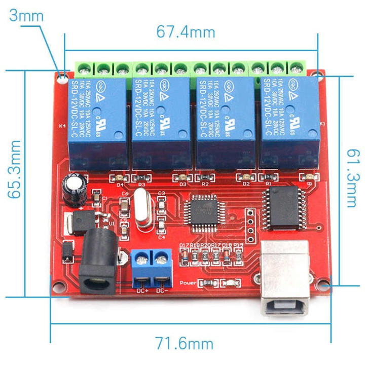 Modulo Rele USB 24V 10A 4 Canales