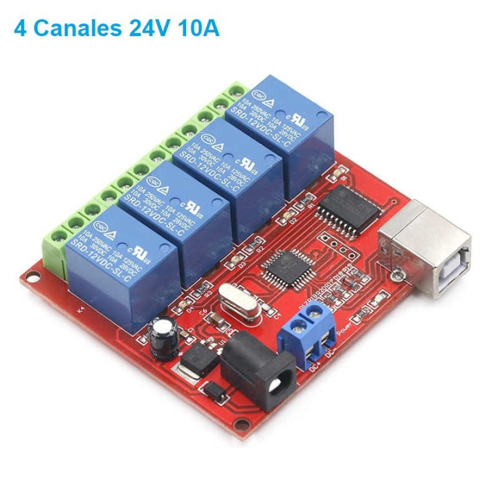 Modulo Rele USB 24V 10A 4 Canales