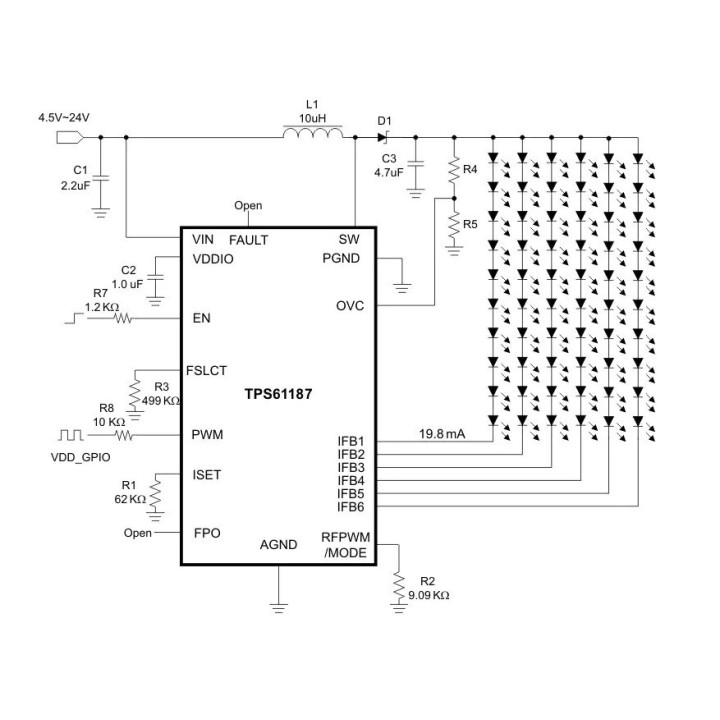 Controlador de Iluminación LED TPS61187RTJR