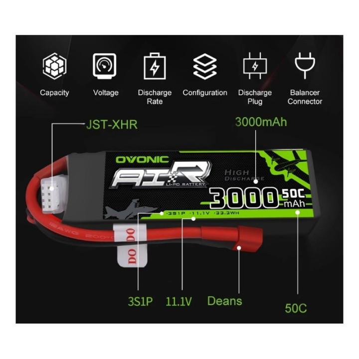 Bateria Tipo LiPo recargable 11.1V 35C/50C 3S OVONIC