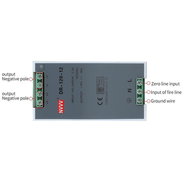 Fuente de Energia para Riel DIN 12V 10A