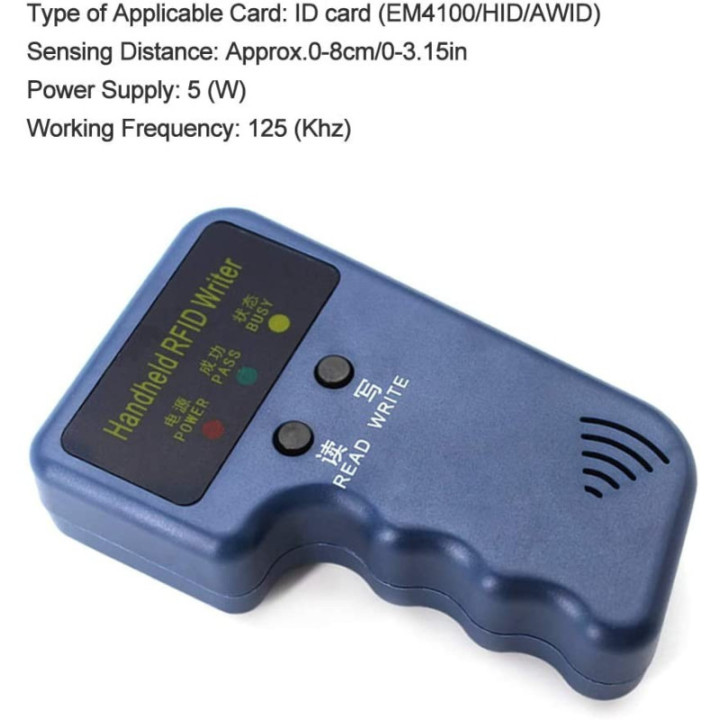 Duplicador Lector/Escritor de Tarjetas y Llaveros RFID 125Khz EM4100/HID/AWID