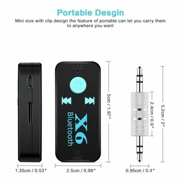 Adaptador Bluetooth Auxiliar 3.5mm X6 con Lector TF