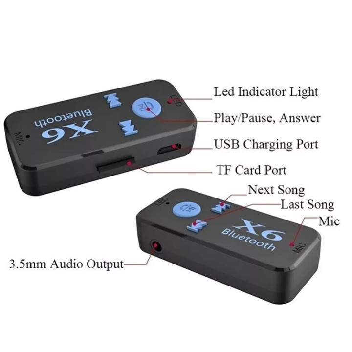 Adaptador Bluetooth Auxiliar 3.5mm X6 con Lector TF
