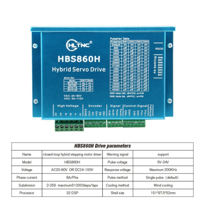 Controlador de Motor DC Paso a Paso Nema 34 HBS860H 30-100VDC 2 Fases