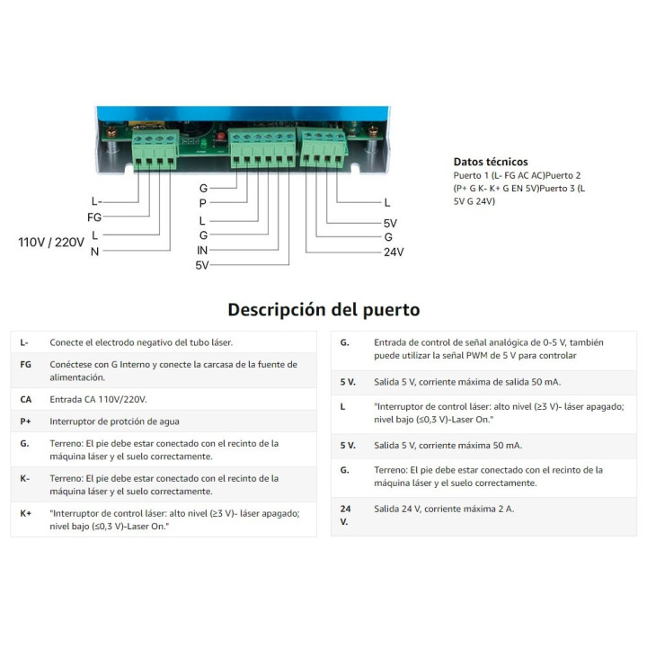 Fuente de Energia para Grabadora y Cortadora Laser 40W CO2