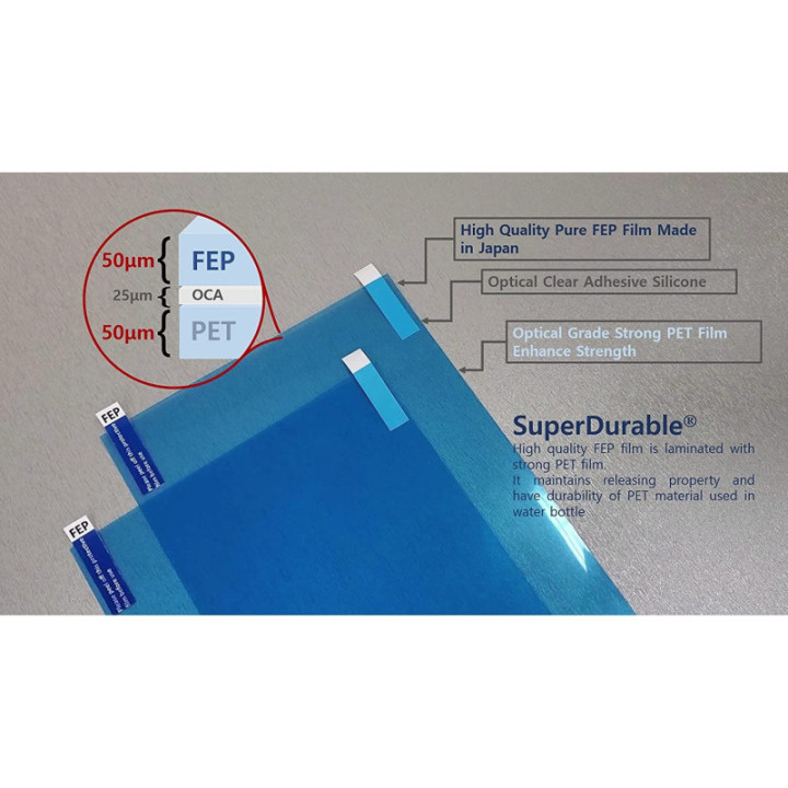Hojas Laminadas con Pelicula FEP para Impresora 3D de Resina ANYCUBIC 140 x 200mm