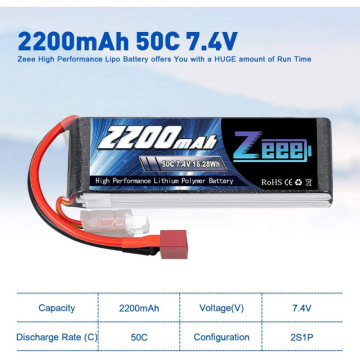 Bateria Tipo Lipo recargable Zeee 7.4V 2S 2200 MAH 50C