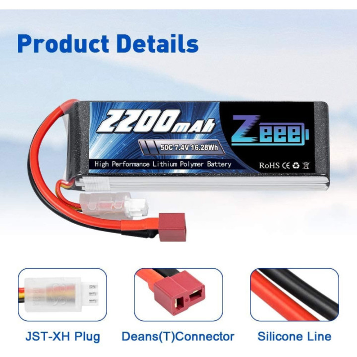 Bateria Tipo Lipo recargable Zeee 7.4V 2S 2200 MAH 50C