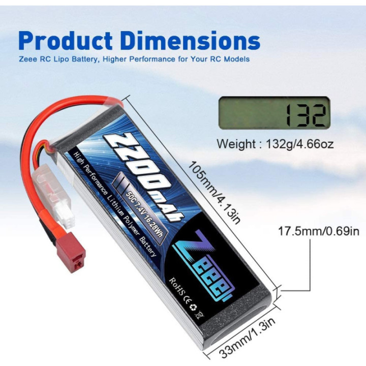 Bateria Tipo Lipo recargable Zeee 7.4V 2S 2200 MAH 50C