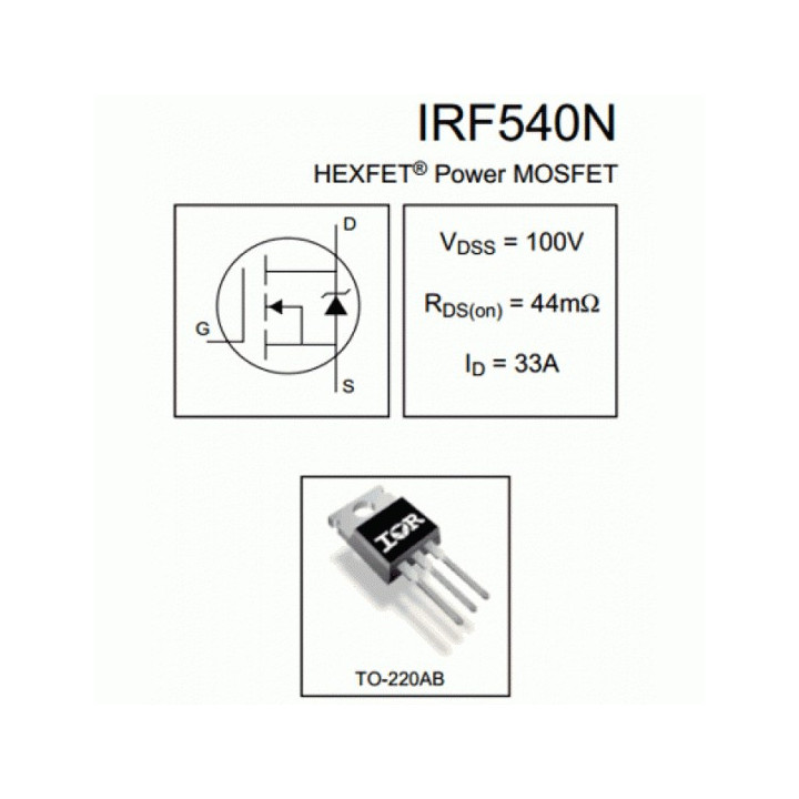 Transistor MOSFET Canal N IRF540N 100V 33A (TO-220)