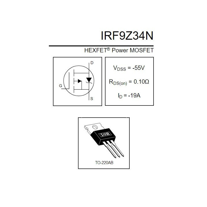 Transistor MOSFET Canal P IRF9Z34N 55V 17A