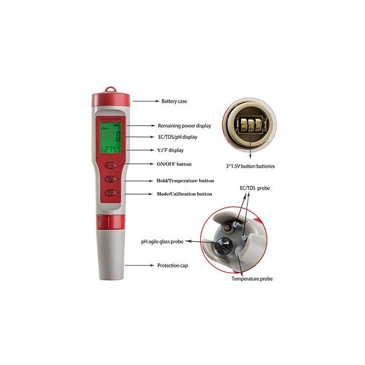 Medidor Digital de PH/EC/TDS/Temperatura 4 en 1 EZ-9908