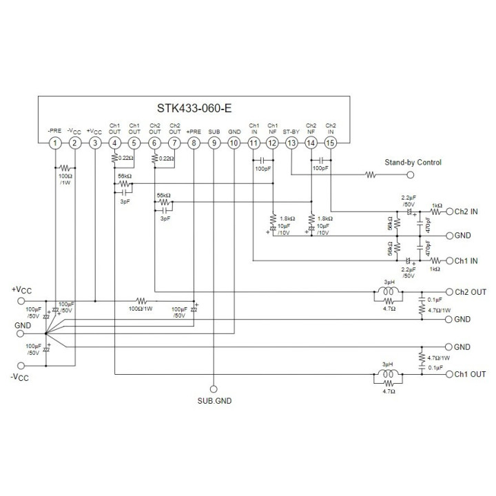Amplificador de Audio SANYO STK433-060 2CH 50W+50W clase AB