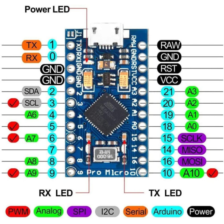 Tarjeta de Desarrollo Pro micro ATmega32U4 3.3V / 5V 16MHz compatible con Arduino