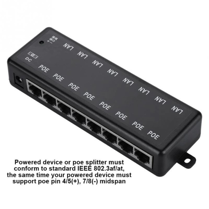 Adaptador HUB POE Pasivo RJ45 8 Puertos 12-48VDC