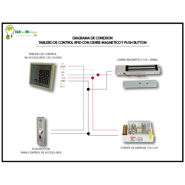 Tablero de control de acceso RFID 12V 125 Khz con Tags (10U)