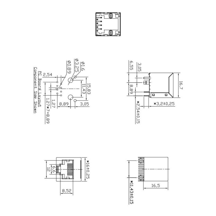 Puerto RJ45 Blindado para PCB 1-4 Puertos