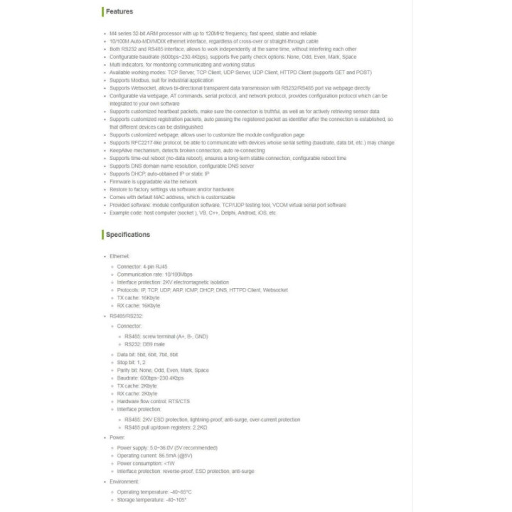 Convertidor de RS232/RS485 a Ethernet