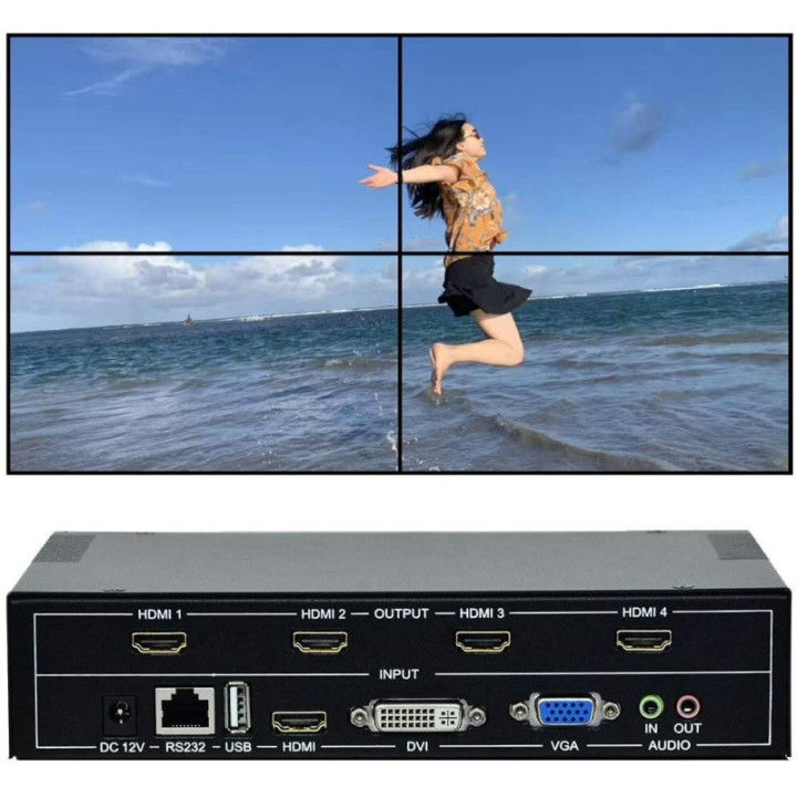 Separador Multipantalla Videowall 1 Entrada x 4 Salidas HDMI/VGA/DVI/RS232/USB