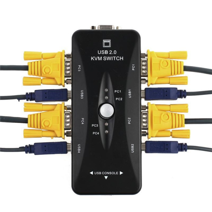 Conmutador de Teclado/Video/Mouse 4 puertos KVM Switch con Cables