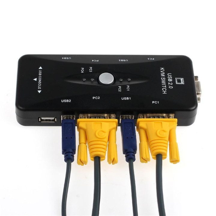 Conmutador de Teclado/Video/Mouse 4 puertos KVM Switch con Cables