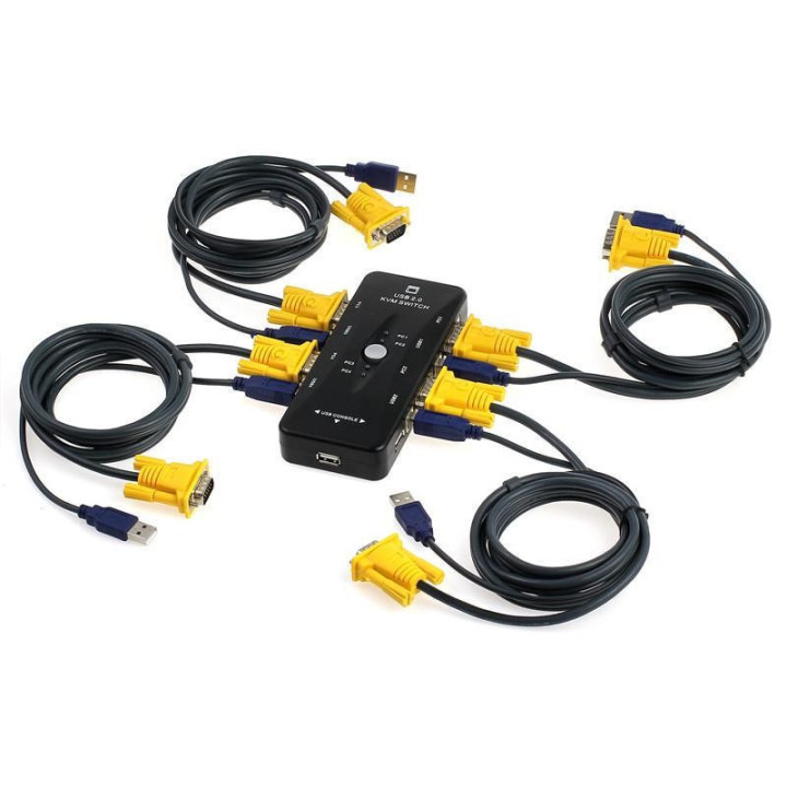 Conmutador de Teclado/Video/Mouse 4 puertos KVM Switch con Cables
