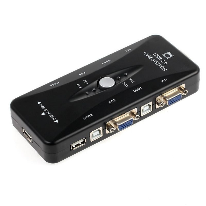Conmutador de Teclado/Video/Mouse 4 puertos KVM Switch con Cables