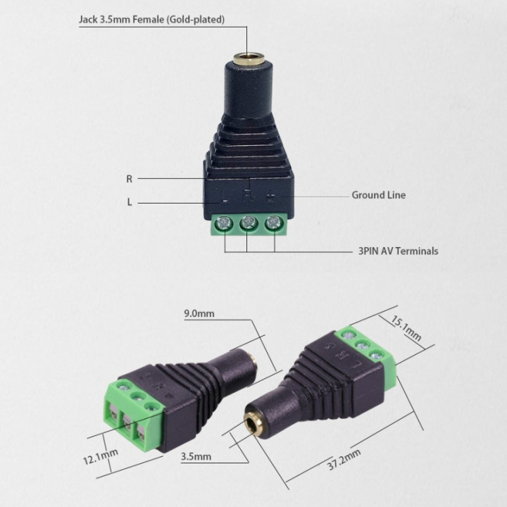 Conector de Audio 3.5mm a Terminal con 3 Tornillos