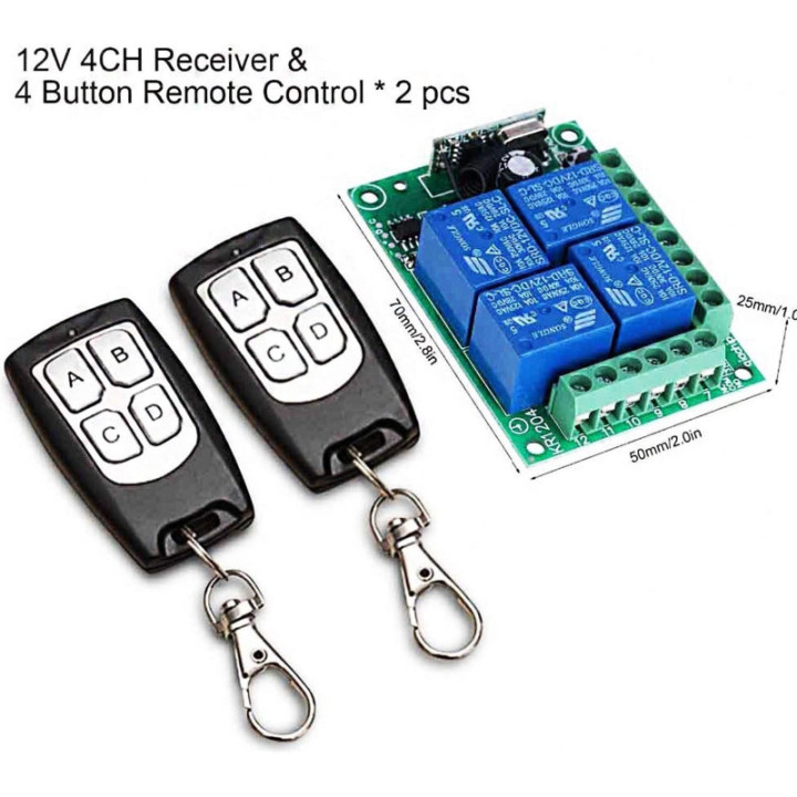 Rele Inalambrico 4 Canales 2 Controles 12V 433MHZ KR1204-4