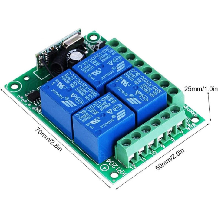 Rele Inalambrico 4 Canales 2 Controles 12V 433MHZ KR1204-4