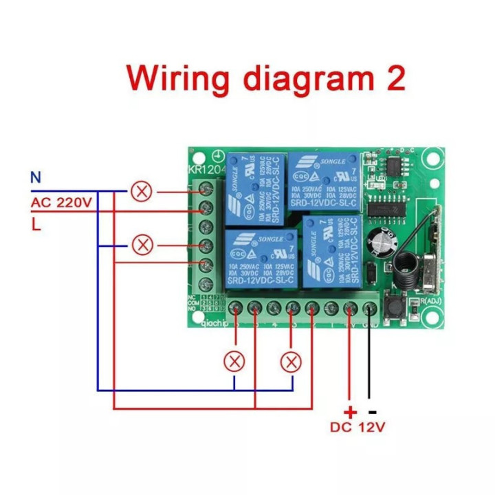 Rele Inalambrico 4 Canales 2 Controles 12V 433MHZ KR1204-4
