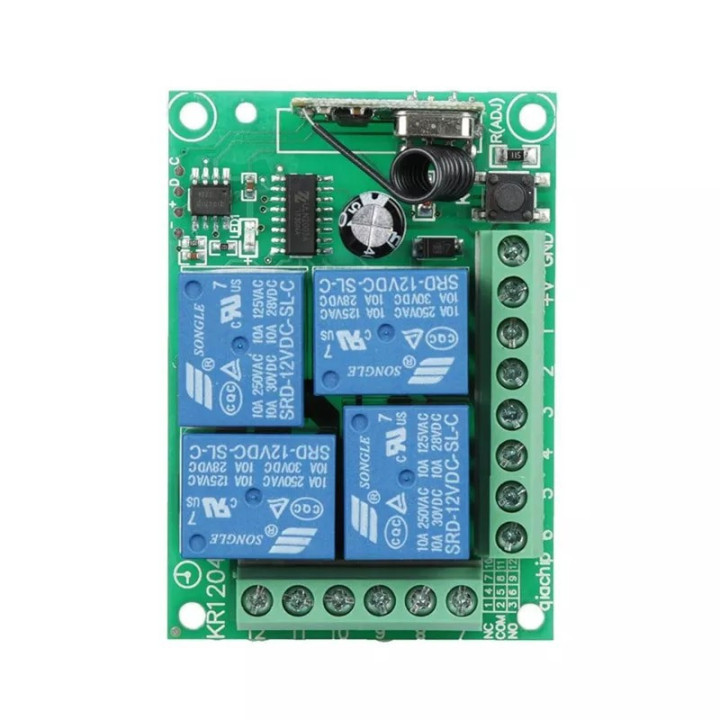 Rele Inalambrico 4 Canales 2 Controles 12V 433MHZ KR1204-4