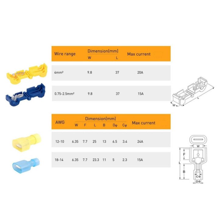 Conector con Terminal de Crimpado para Cable (2 Pares)