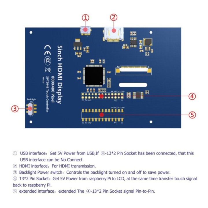 Pantalla Tactil LCD HDMI 5" para Raspberry Pi4