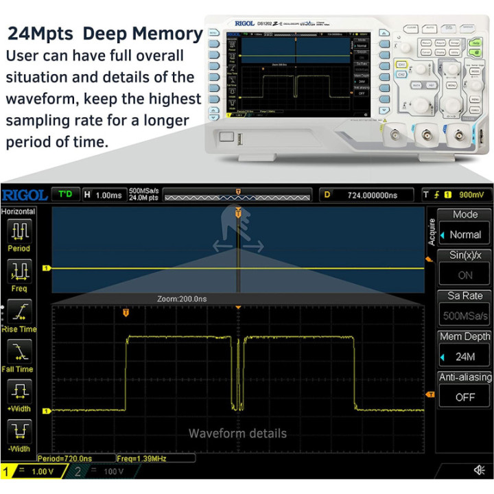 Osciloscopio Digital RIGOL DS1202z-E 2 Canales 200 MHZ 1GS/s