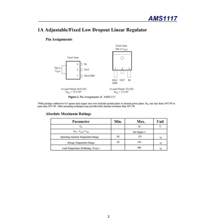 Regulador de voltaje AMS1117 SOT-223 (ADJ-1.2V-1.8V-3.3V-5.1V)